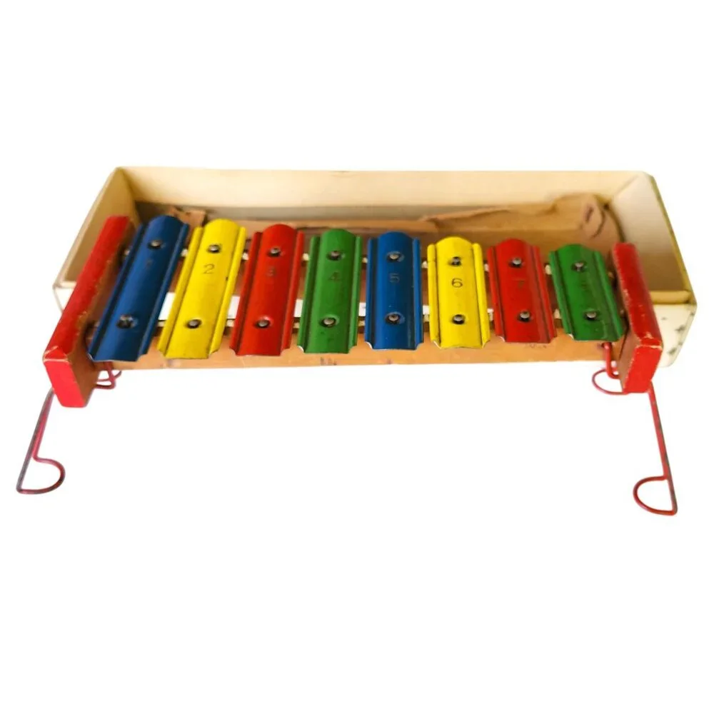 Vtg F.M.T Metallic Xylophone w/Folding Wire Stand Original Box Made in Japan